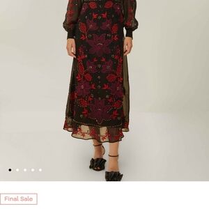 FARM Rio Black and Red Floral Midi Dress